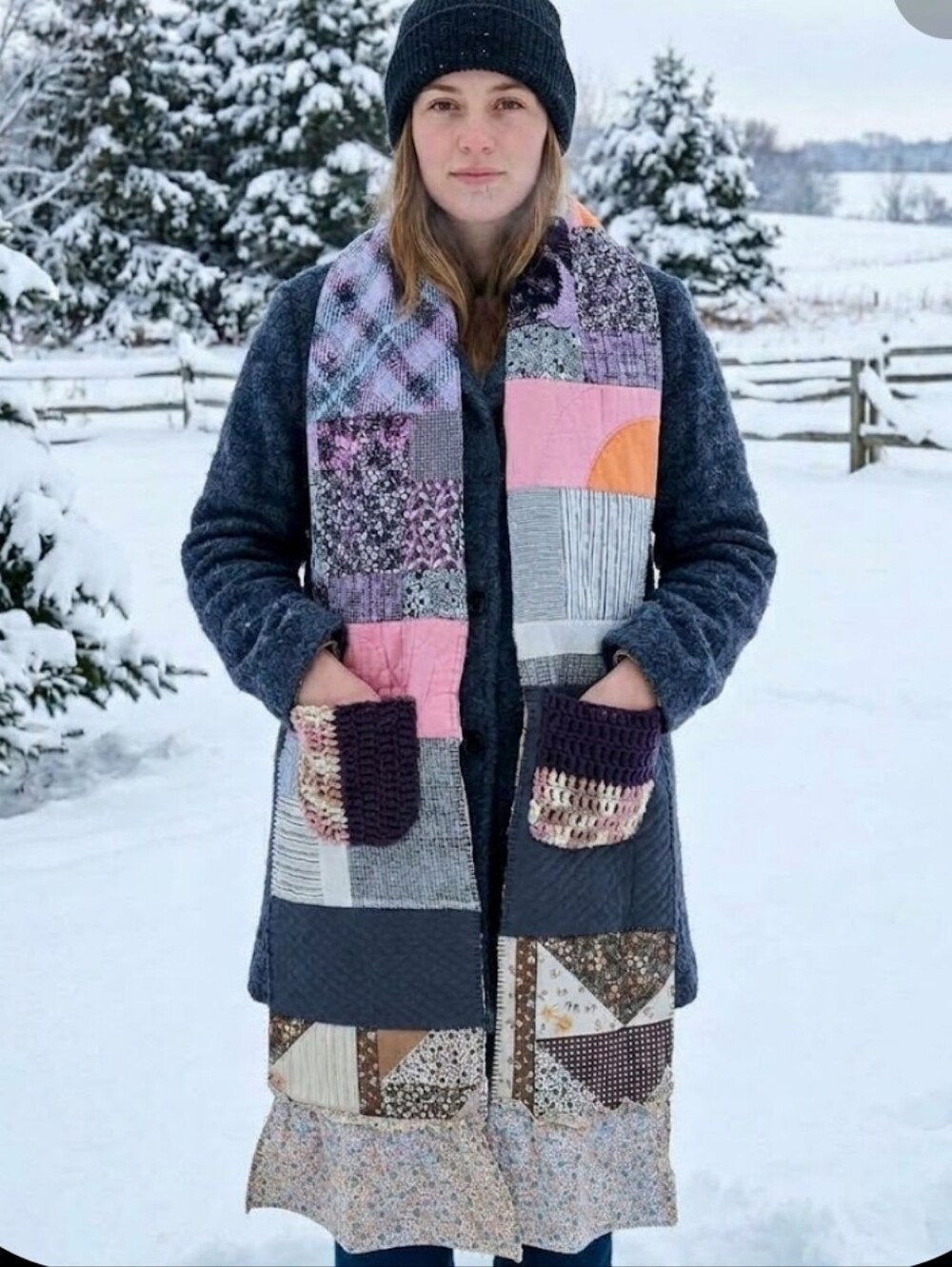 Upcycled Winter Pstchwork Scarf With Pockets Dont Throw It Out Handmade